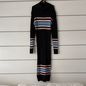 Roolee Long Sleeve Striped Sweater Dress - Black, Blue, Red